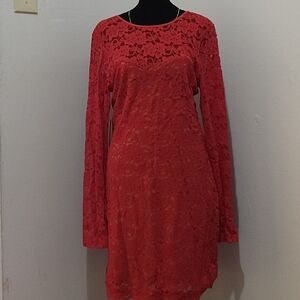 Express‎ Red Long Sleeve Lace Dress